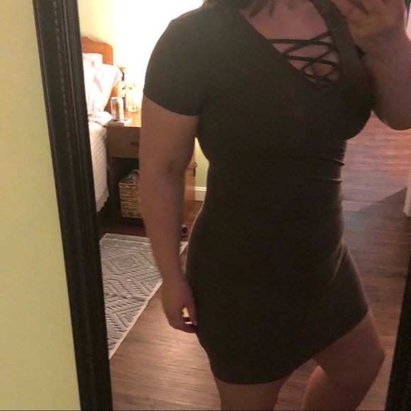 Rue 21 Bodycon Lace Up Dress - Army Green - Picture 2 of 5